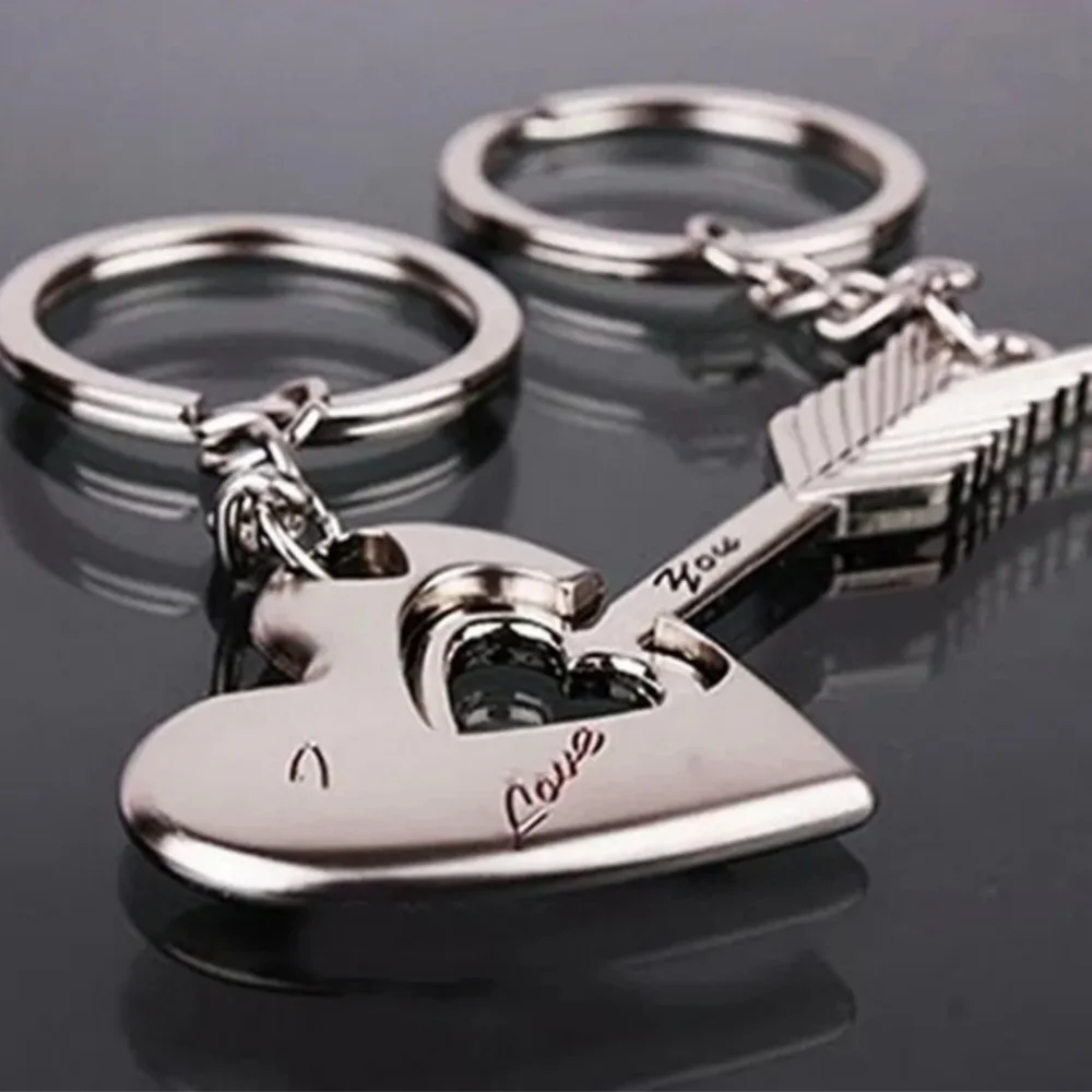 Couples Gift Set Silver Heart & Arrow I Love You Keychains Keyrings Gift